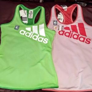 NWT Athletic Adidas tank top Gym running women L Green Pink reversible W44263